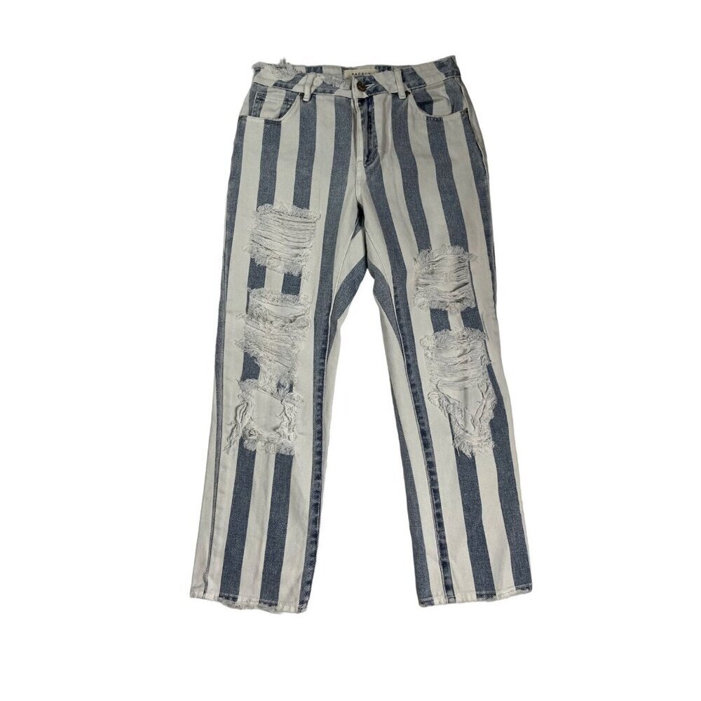 Pacsun Distressed Striped Mom Jean Blue White Size 24